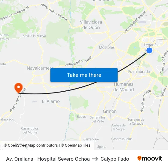 Av. Orellana - Hospital Severo Ochoa to Calypo Fado map
