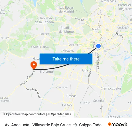 Av. Andalucía - Villaverde Bajo Cruce to Calypo Fado map