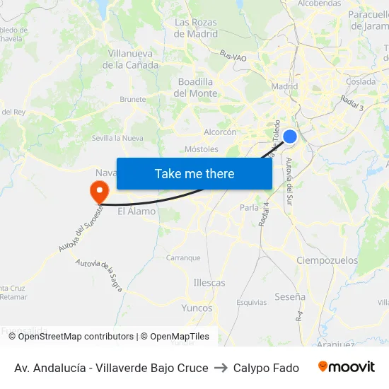 Av. Andalucía - Villaverde Bajo Cruce to Calypo Fado map