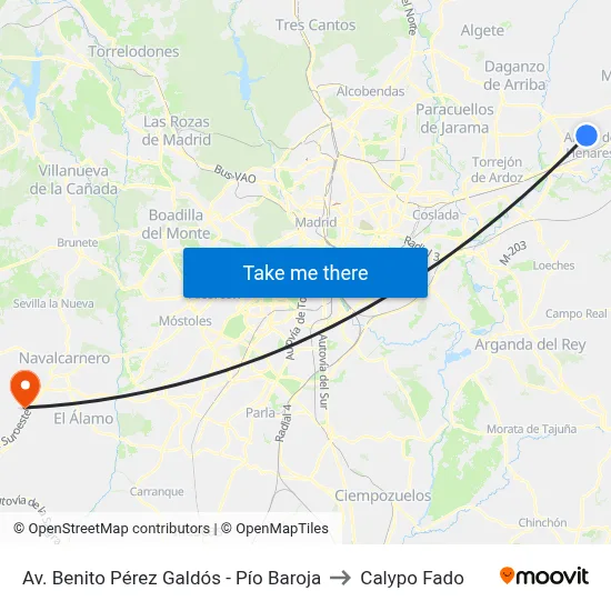 Av. Benito Pérez Galdós - Pío Baroja to Calypo Fado map