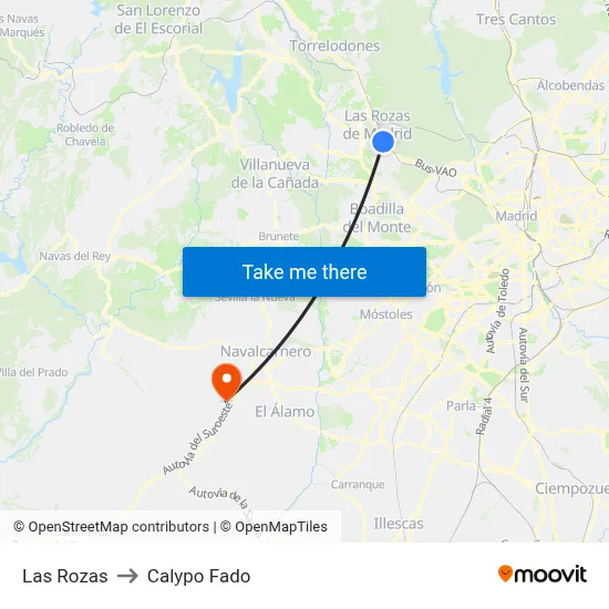 Las Rozas to Calypo Fado map