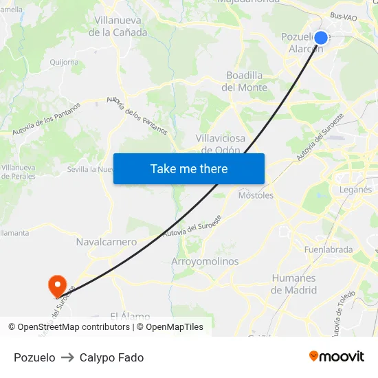 Pozuelo to Calypo Fado map