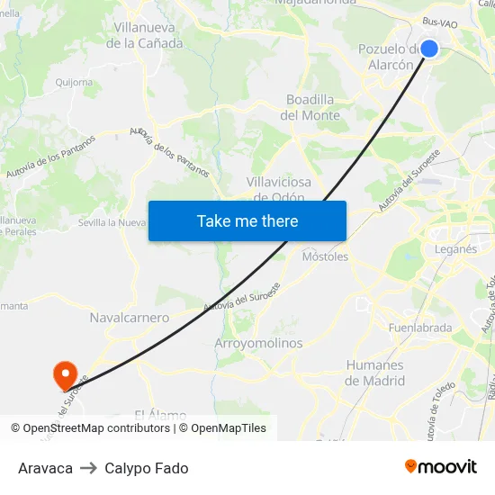 Aravaca to Calypo Fado map