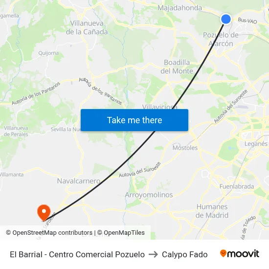 El Barrial - Centro Comercial Pozuelo to Calypo Fado map