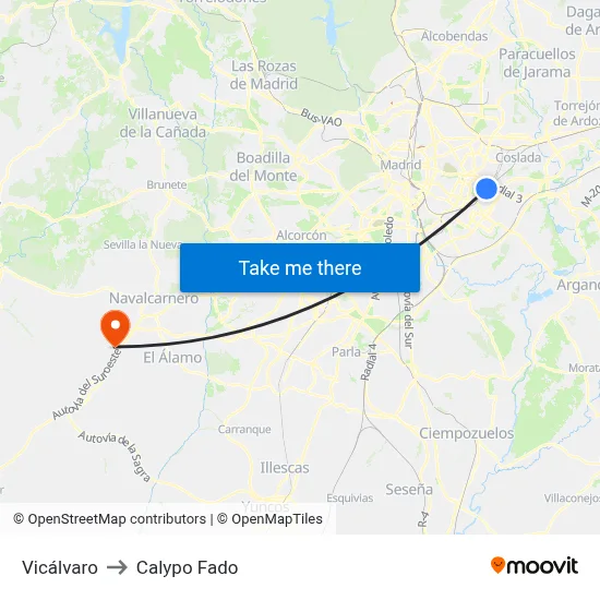 Vicálvaro to Calypo Fado map