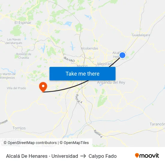 Alcalá De Henares - Universidad to Calypo Fado map