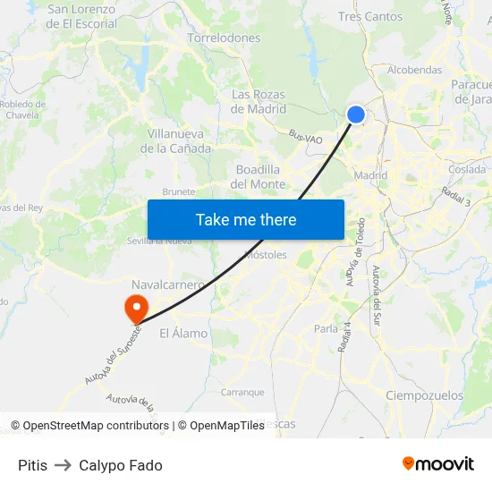 Pitis to Calypo Fado map