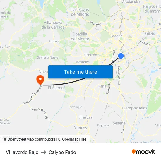Villaverde Bajo to Calypo Fado map