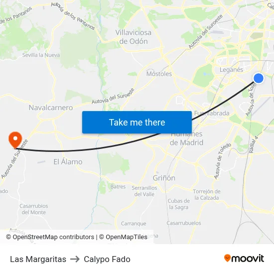 Las Margaritas to Calypo Fado map