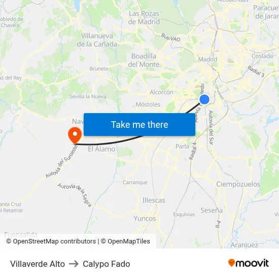 Villaverde Alto to Calypo Fado map