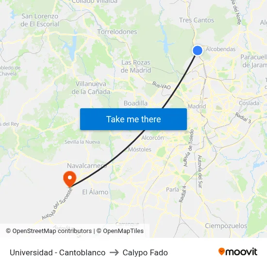 Universidad - Cantoblanco to Calypo Fado map