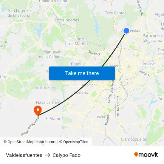 Valdelasfuentes to Calypo Fado map