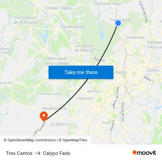 Tres Cantos to Calypo Fado map