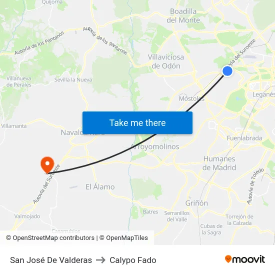 San José De Valderas to Calypo Fado map
