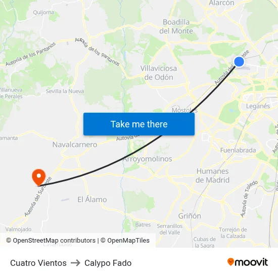 Cuatro Vientos to Calypo Fado map