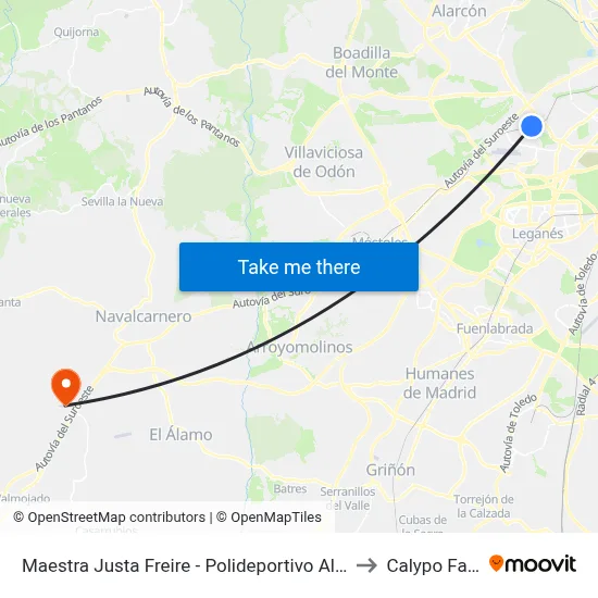 Maestra Justa Freire - Polideportivo Aluche to Calypo Fado map