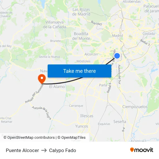 Puente Alcocer to Calypo Fado map