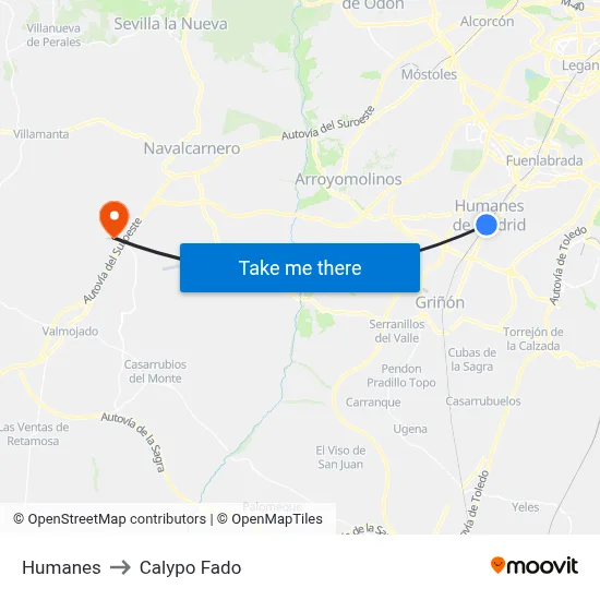 Humanes to Calypo Fado map