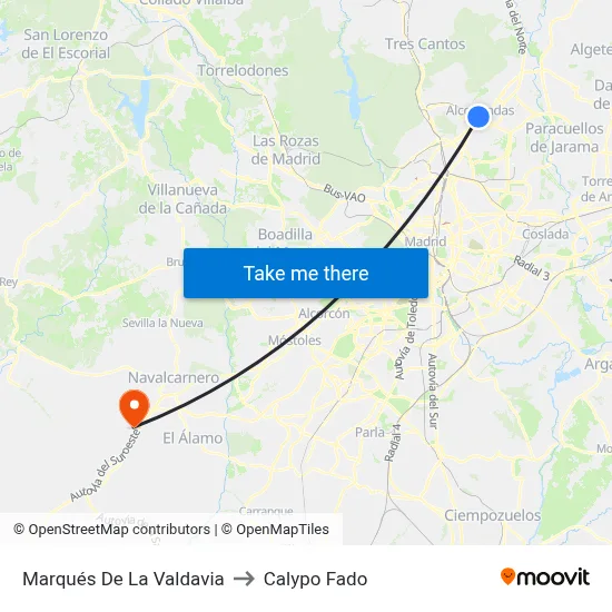 Marqués De La Valdavia to Calypo Fado map