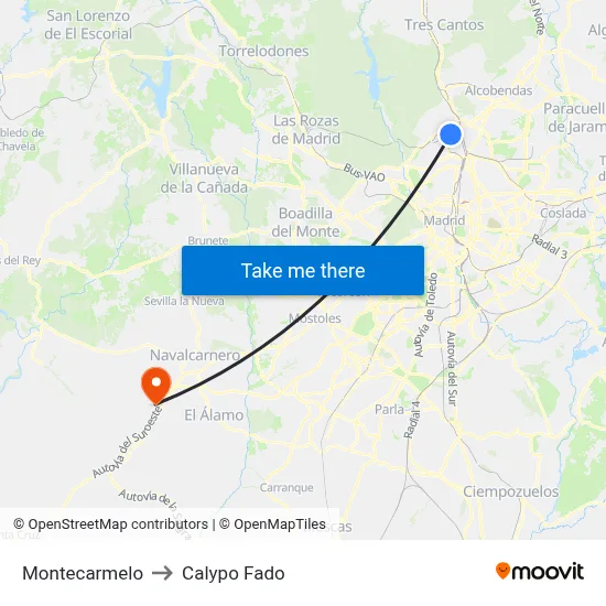 Montecarmelo to Calypo Fado map