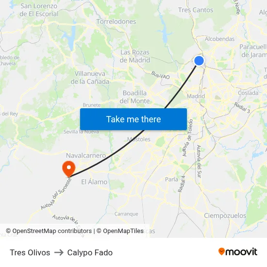 Tres Olivos to Calypo Fado map