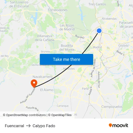Fuencarral to Calypo Fado map