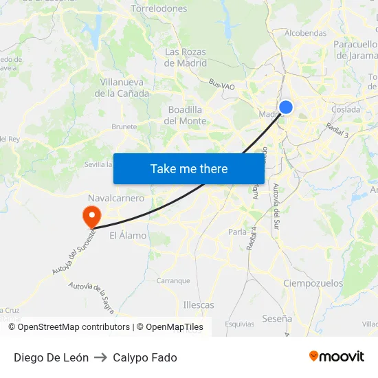 Diego De León to Calypo Fado map
