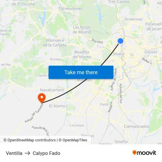Ventilla to Calypo Fado map