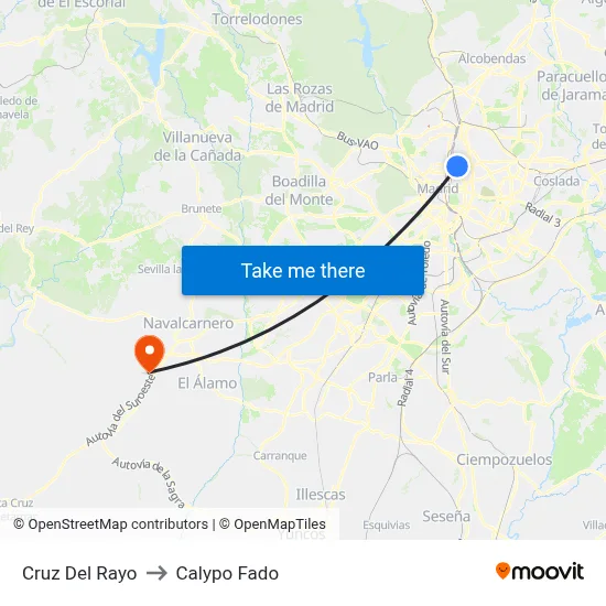 Cruz Del Rayo to Calypo Fado map
