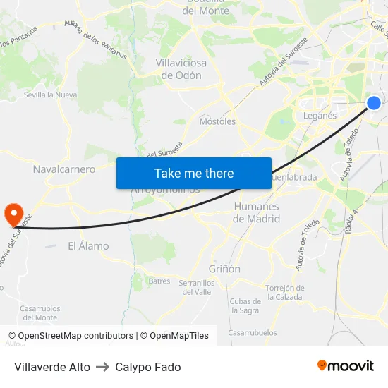 Villaverde Alto to Calypo Fado map