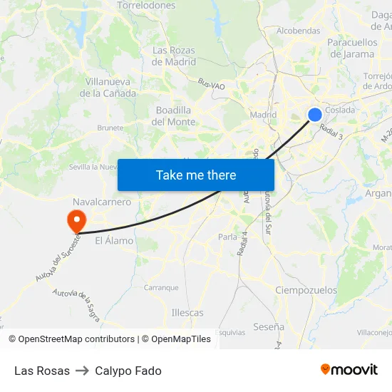 Las Rosas to Calypo Fado map