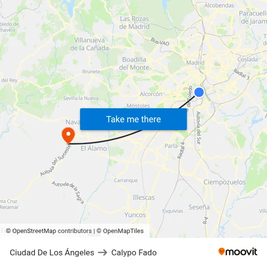 Ciudad De Los Ángeles to Calypo Fado map