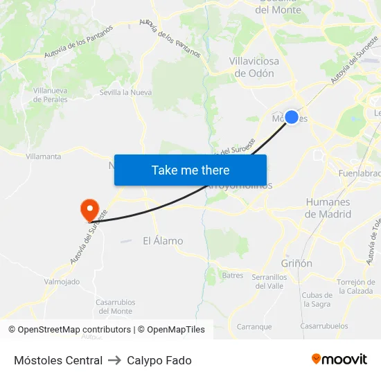 Móstoles Central to Calypo Fado map