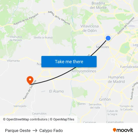 Parque Oeste to Calypo Fado map