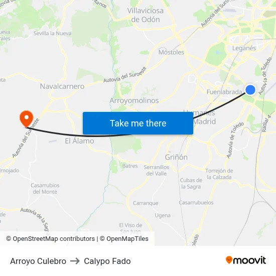 Arroyo Culebro to Calypo Fado map