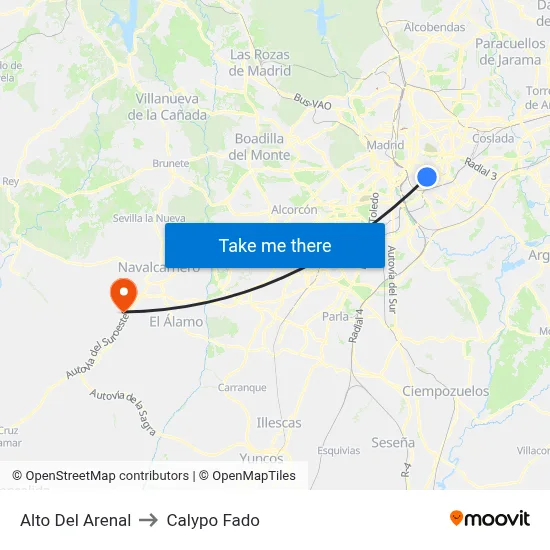 Alto Del Arenal to Calypo Fado map
