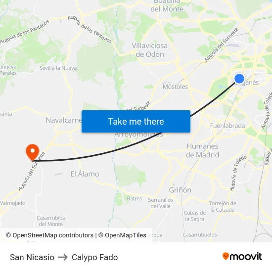 San Nicasio to Calypo Fado map