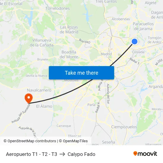 Aeropuerto T1 - T2 - T3 to Calypo Fado map