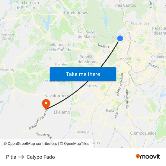 Pitis to Calypo Fado map