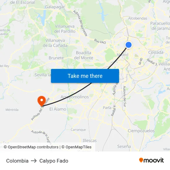 Colombia to Calypo Fado map