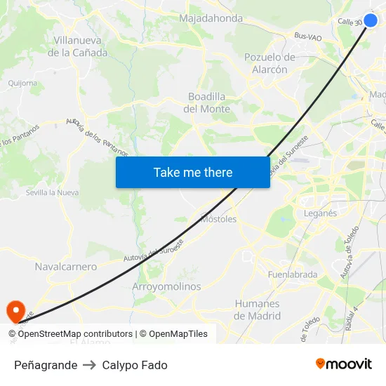 Peñagrande to Calypo Fado map