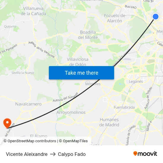 Vicente Aleixandre to Calypo Fado map