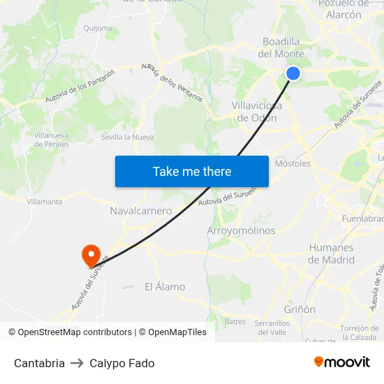 Cantabria to Calypo Fado map