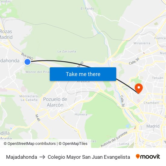Majadahonda to Colegio Mayor San Juan Evangelista map