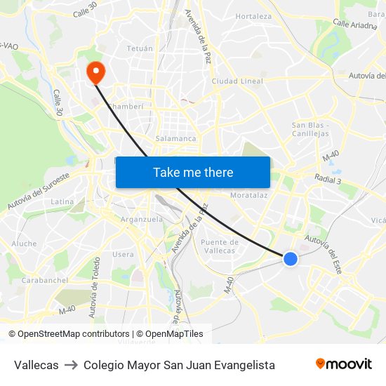 Vallecas to Colegio Mayor San Juan Evangelista map