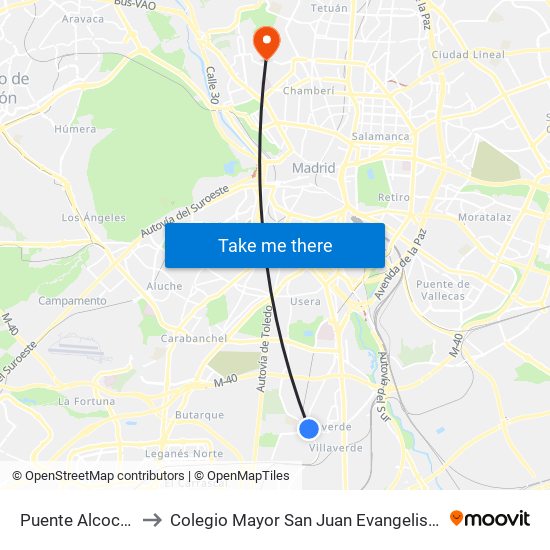 Puente Alcocer to Colegio Mayor San Juan Evangelista map