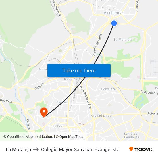 La Moraleja to Colegio Mayor San Juan Evangelista map