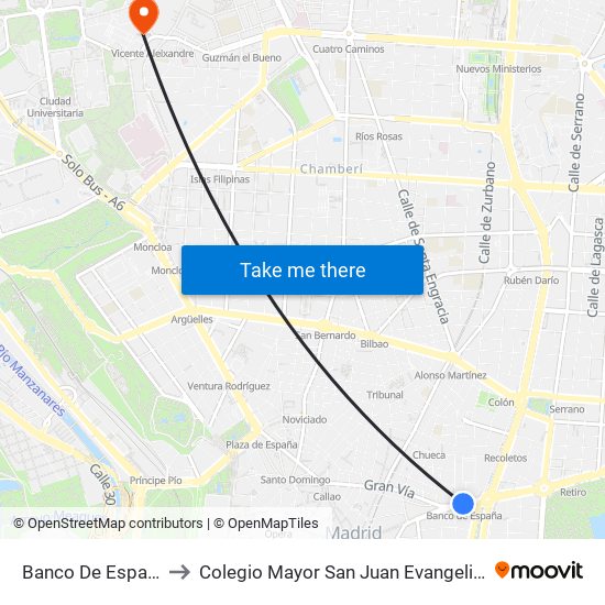 Banco De España to Colegio Mayor San Juan Evangelista map