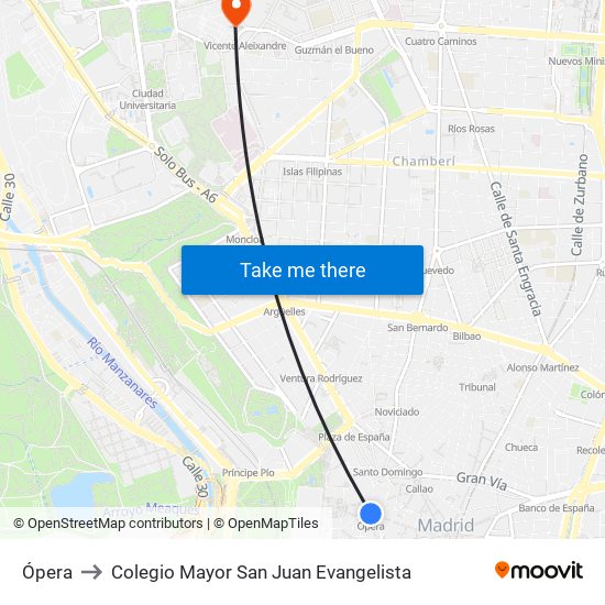 Ópera to Colegio Mayor San Juan Evangelista map