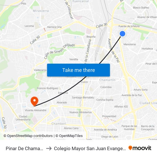 Pinar De Chamartín to Colegio Mayor San Juan Evangelista map